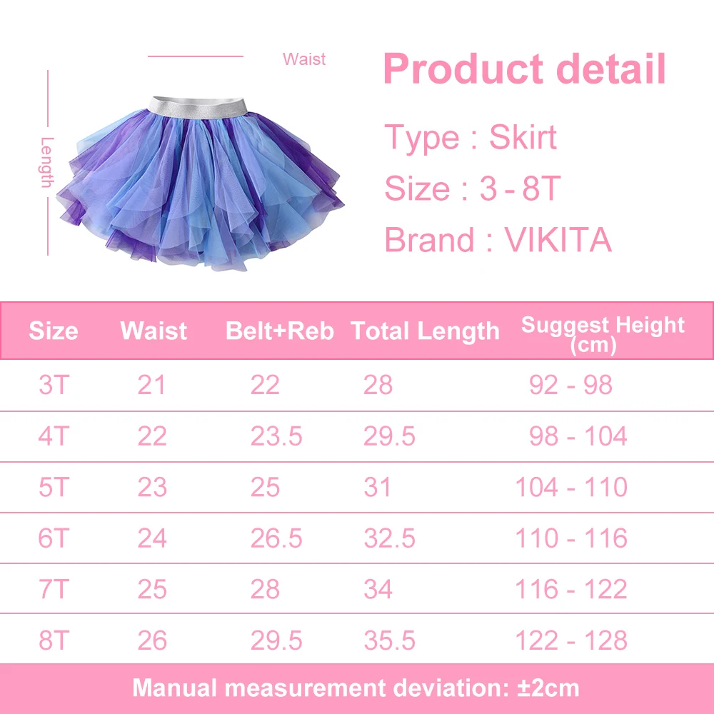 VIKITA Girls Tutu Skirts Kids Birthday Party Dance Princess Mesh Layered Tulle Cake Mini Performance Skirts Children Clothes