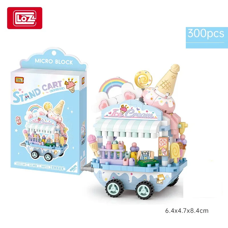 LOZ Street série chariots de vente de desserts, chariots de vente de thé au citron, assemblage de modèles, accessoires, chariots, assemblage parent-enfant t