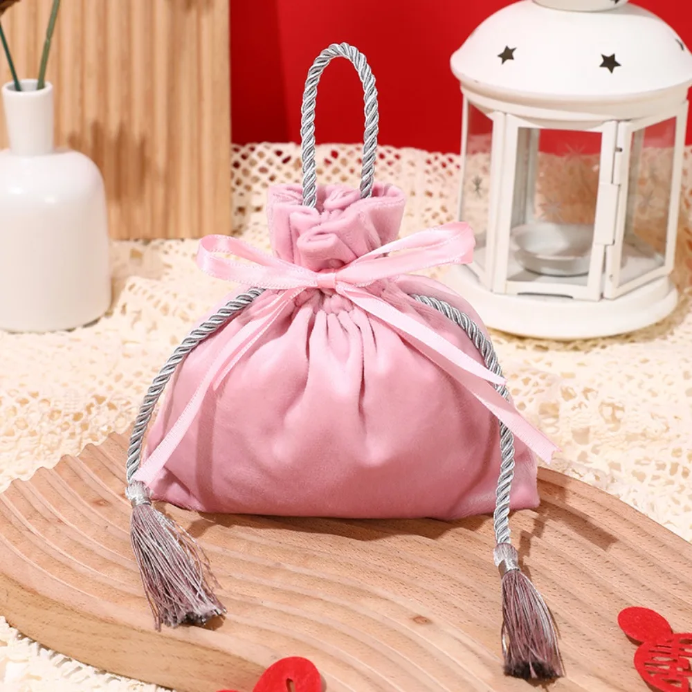 Jewelry Organizer Chinese Drawstring Candy Bag Velvet Traditional Flannel Gift Bag Tassel Wine Red Wedding Gift Bag Wedding