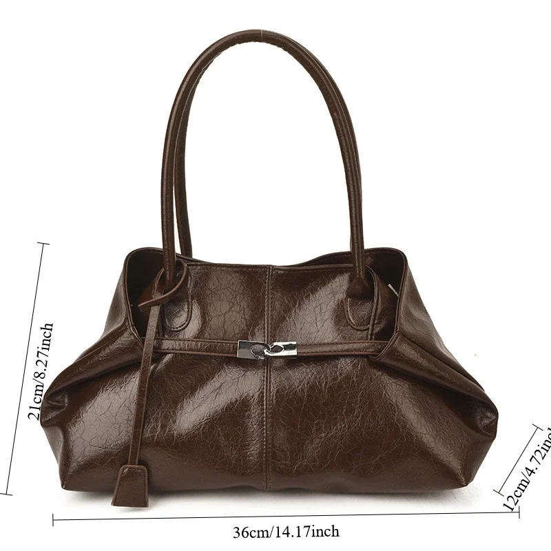 Large Capacity Soft Leather Pleated Women's Handbag Retro Commuter Tote Bag Quality Single Shoulder Slant Bags