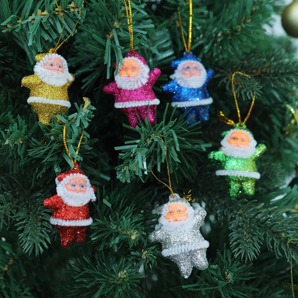 

6 Pieces Mini Santa Claus Pendants Holiday Party Christmas Tree Decoration Pendants Colorful Gold Powder Christmas Dolls