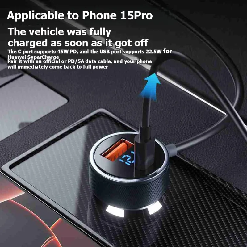 A33T-Multifunction 12-24V Power Adapter Cable Cigarette Lighter Digital Display For Starlink Mini PD Power Cord
