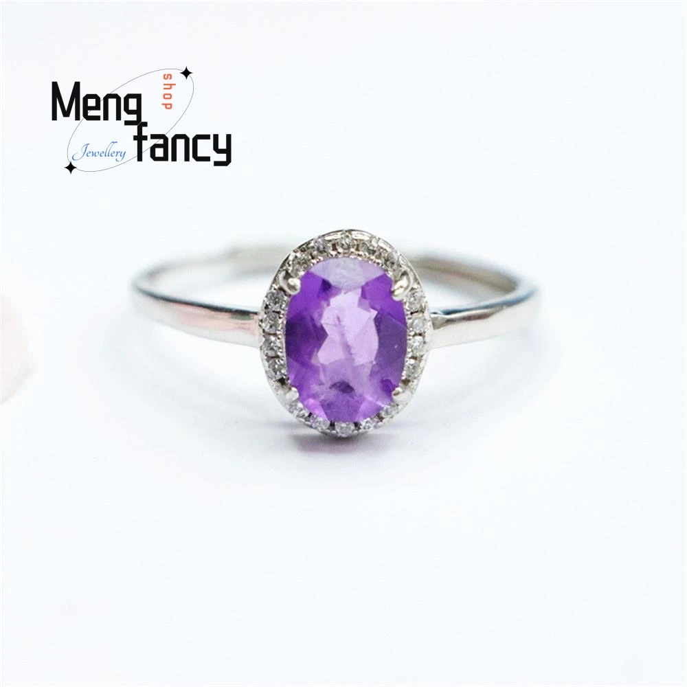 

S925 Silver Natural Amethyst Ring Four Claws Exquisite Elegant Simple High-grade Couple Promise Fashion Jewellery Holiday Gifts