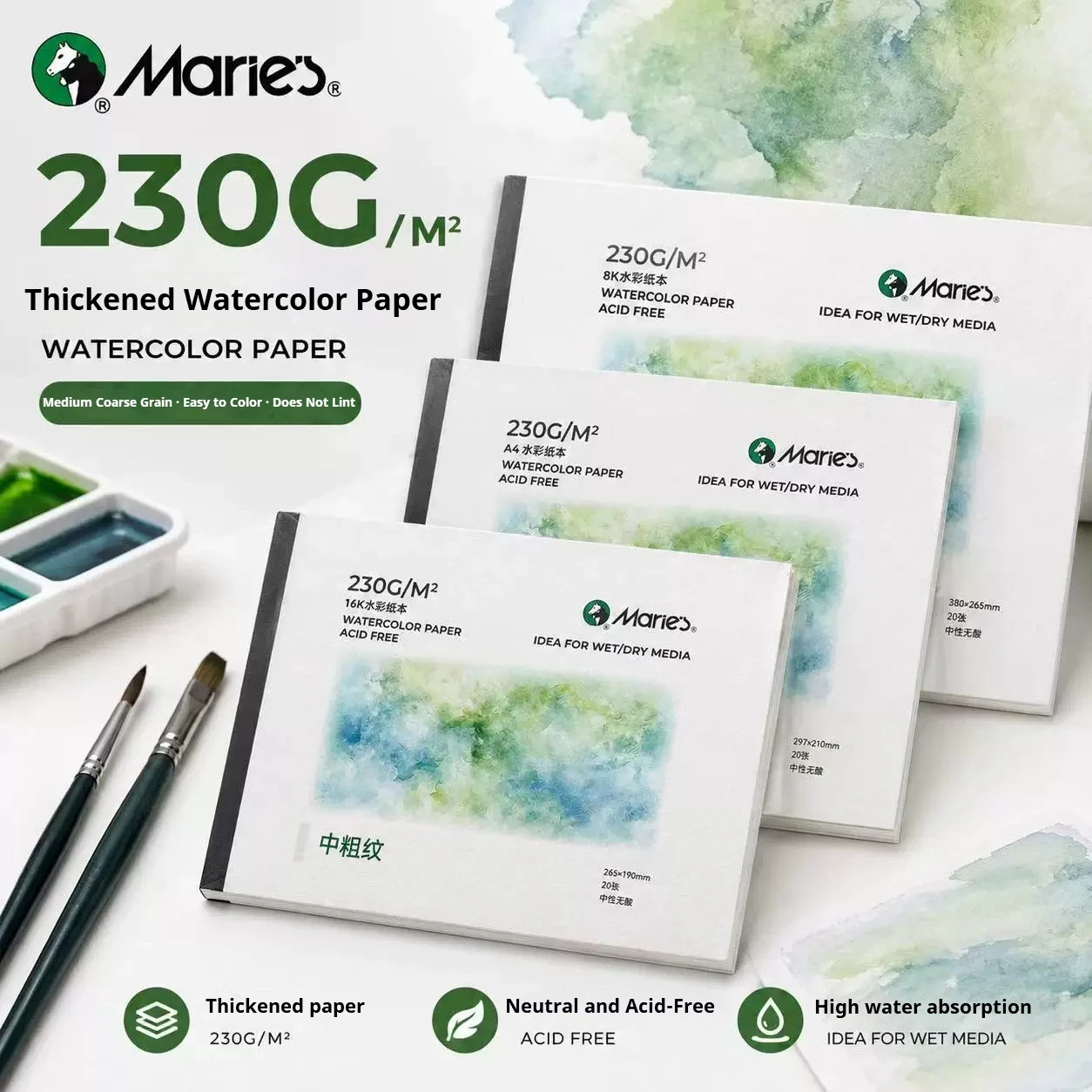 20 Sheets Watercolor Sketchbook A4/16K/8K Medium Coarse Grain 230g Thickened Watercolor Travel Book Art Drawing Paper Sketchbook