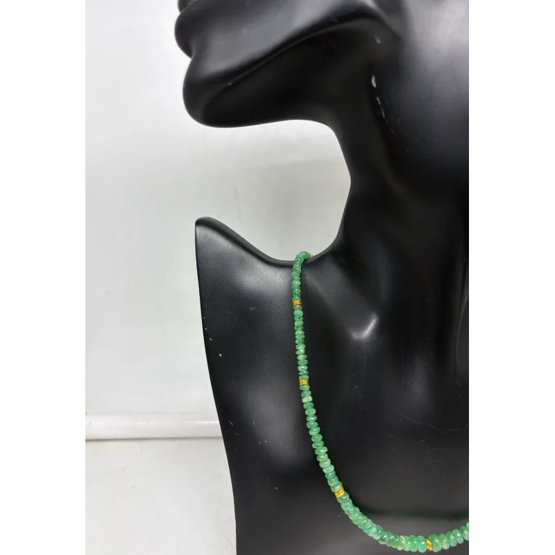 Emerald Gemstone Necklace 20” Smooth 4-5mm Round Beads Gold Plated Clasp