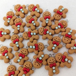10pcs Kawaii Christmas Gingerbread Man Charms for Jewelry Making Resin Pendants Crafts DIY Earring Keychain C352