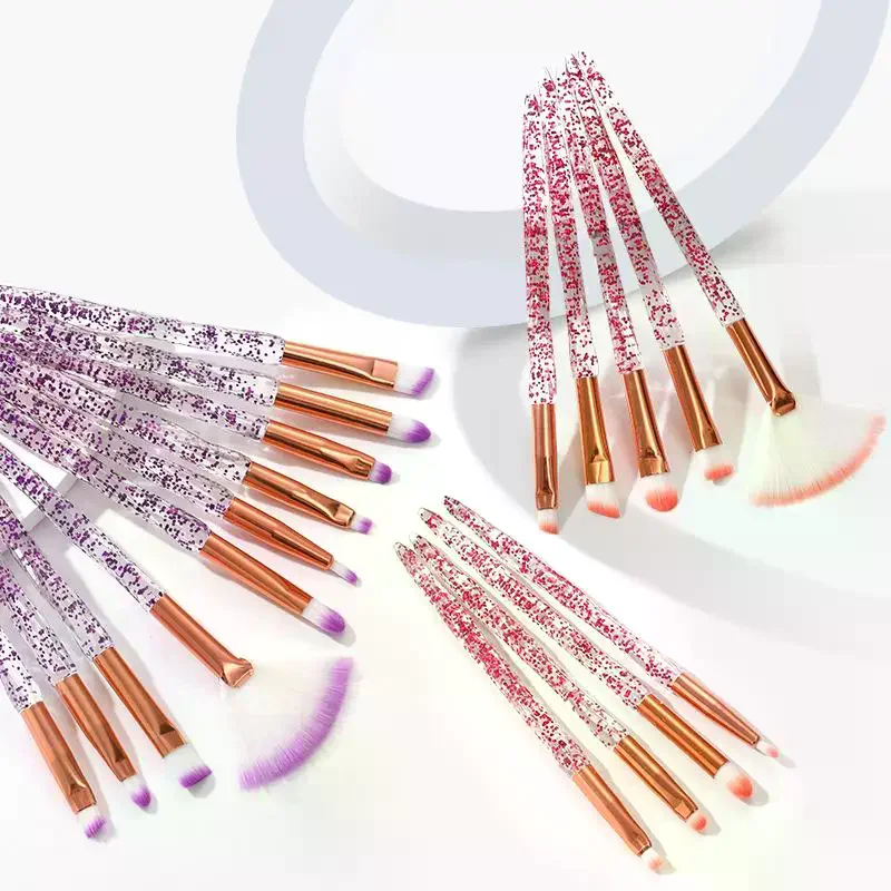 10-Piece Glitter Handle Makeup Brush Set: Soft Bristles for Daily Travel, Professional  & On-the-Go Beauty Touch-Ups