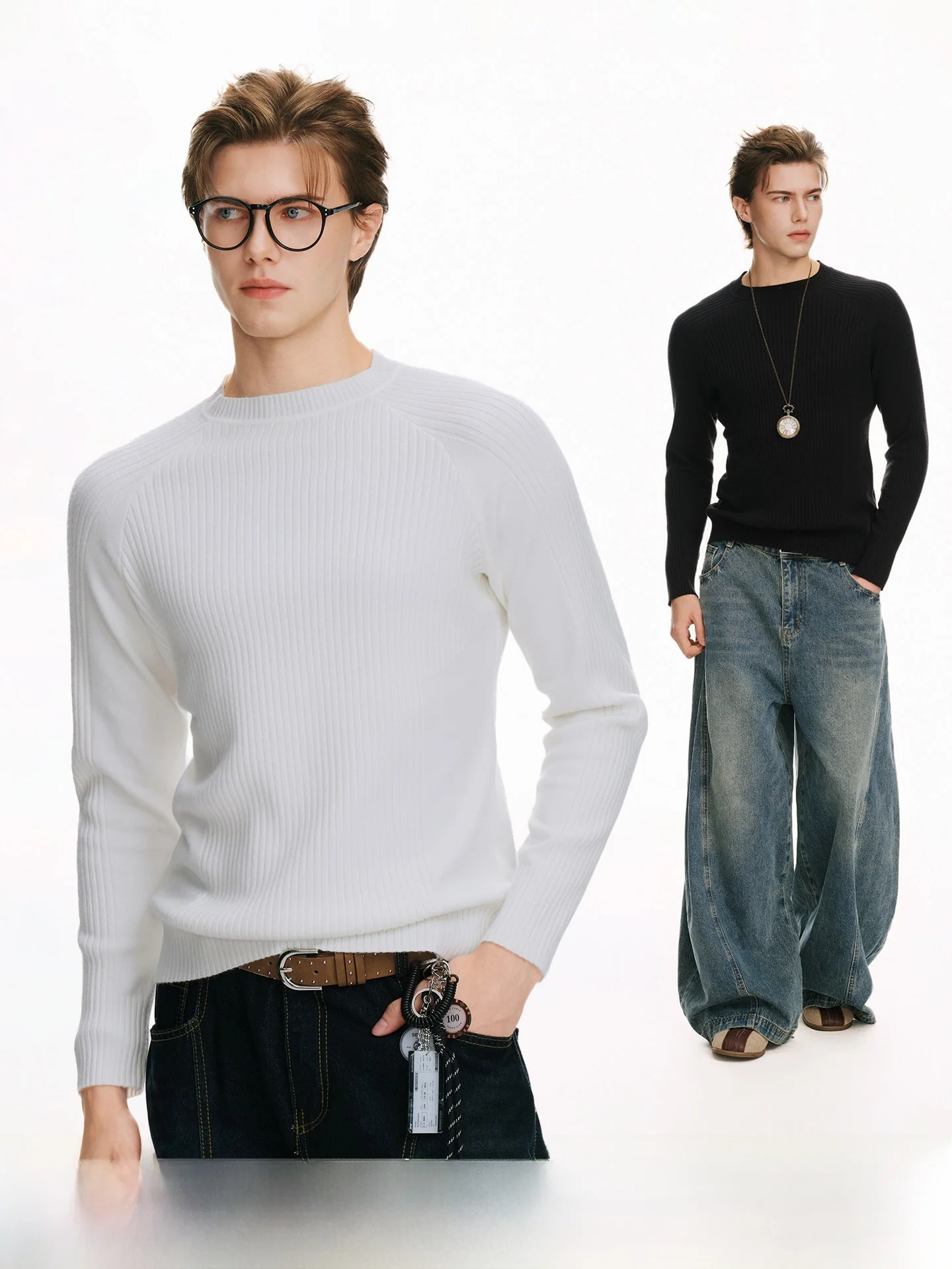 Italian Minimalist Men's Knitted Sweater Inner Wear Slim Fit Winter Base Layer Shirt Commute Style round Neck Warmth