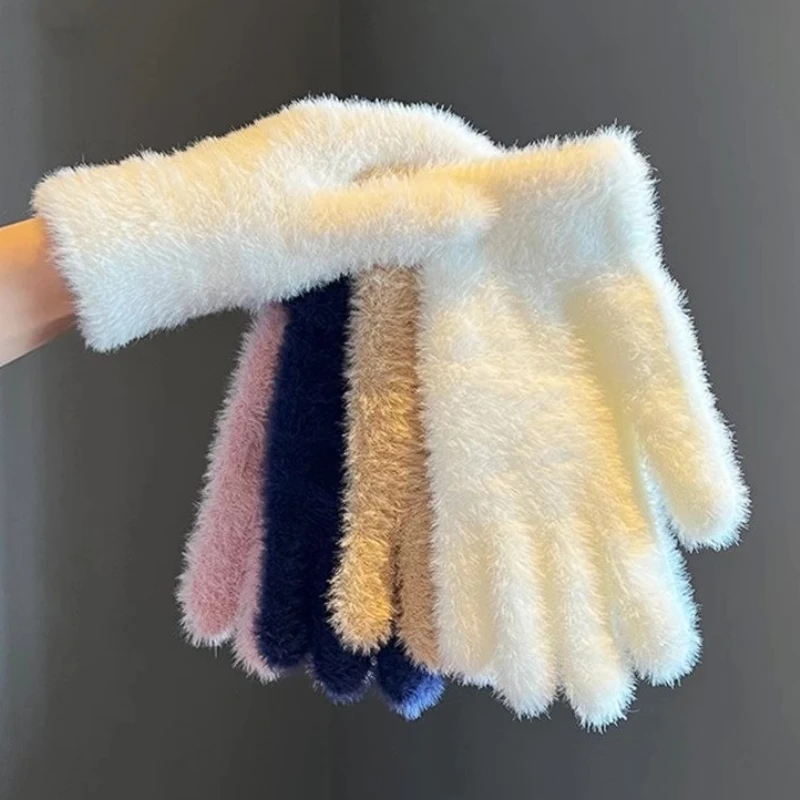 المرأة الشتاء الكورية نمط أفخم الدافئة الدراجات المعصم طول قفازات Ins العصرية زائد المخملية بلون الحلو رقيق قفازات الاصبع #1