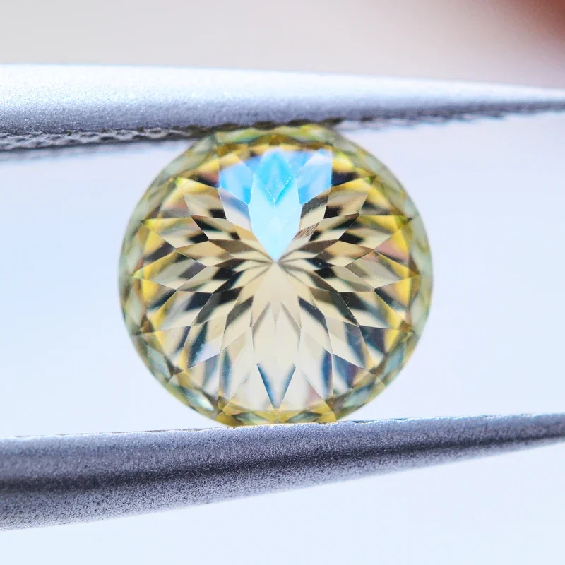 Moissanite Stone 100 Faceted Cut  Lemon Yellow Round Shape Lab Grown Diamond for DIY Jewelry Making Materials with GRA Report