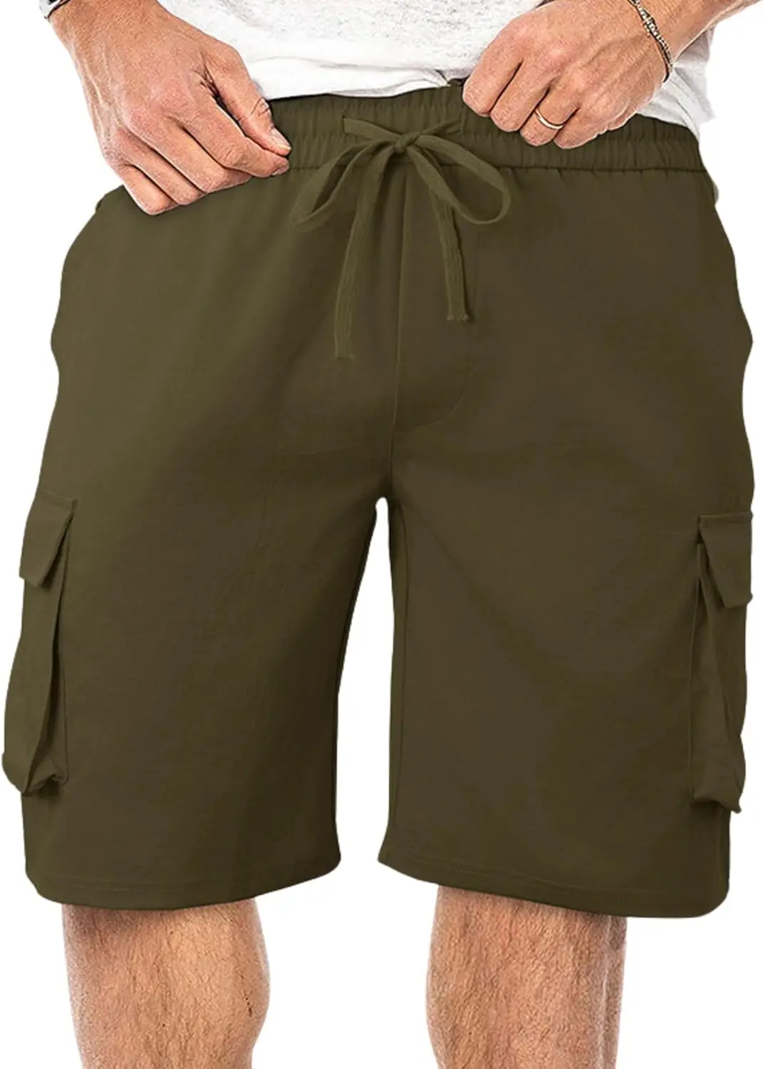 

Men's Cargo Shorts Summer Sport Street Short Pants Elastic Waist Drawstring Front Zip Shorts with Pockets