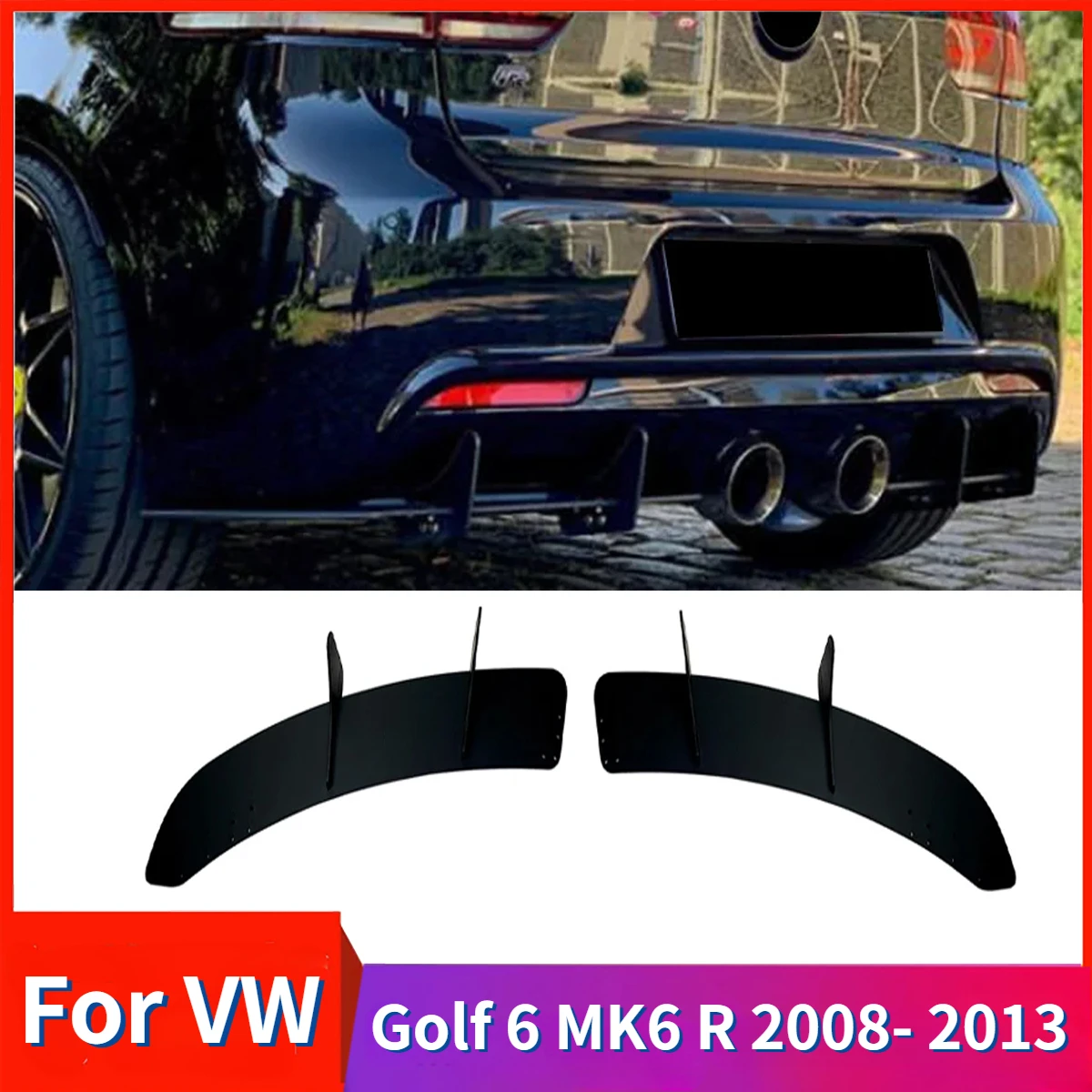 

For VW Golf 6 MK6 R 2008-2013 Car Rear Bumper Diffuser Tail Splitter Spoilers Protector Guard Lip ABS Body Kits Glossy Black