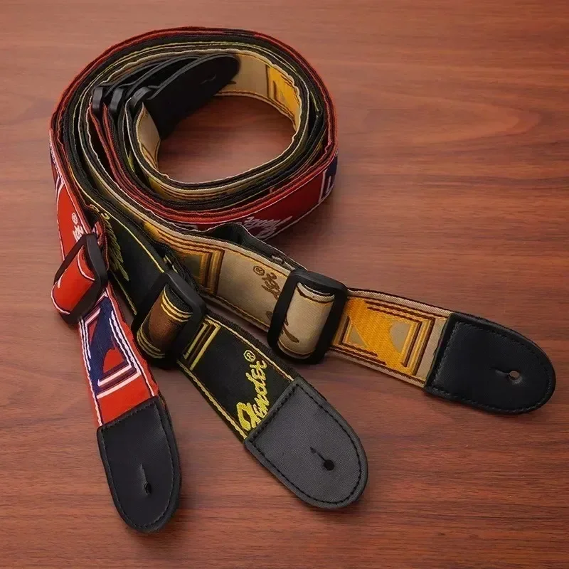 1pc Embroidery Guitar Strap Leather Acoustic Electric Guitar Widening Straps Folk Classical Wooden Guitars Shoulder Belt