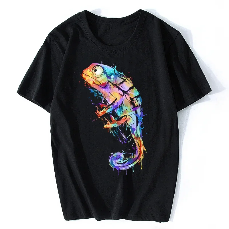 Colorful Chameleon T-shirt Men T Shirt Black Tshirt Summer Fall Cartoon Tops Cotton Tees Funky Streetwear Tshirt Clothing