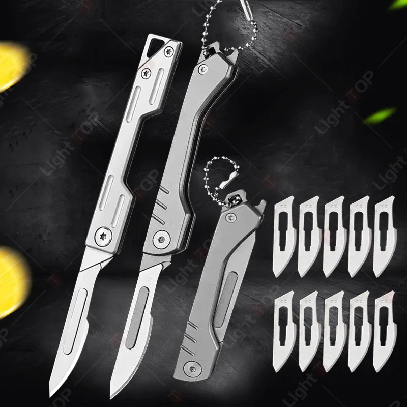 Stainless Steel Pocket Knife With 10 Replaceable Blades Multi-function Scalpel Medical Folding Knife Hobby Craft Knife Kit
