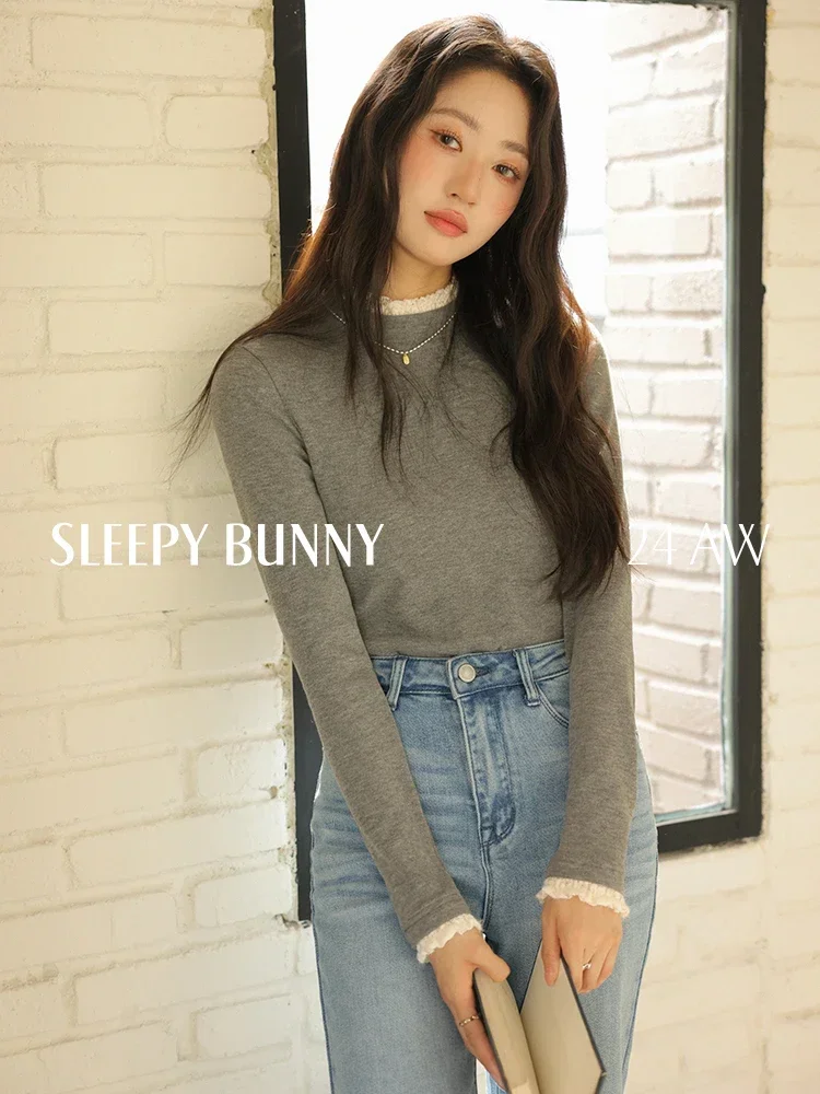 

Vintage Style Slim Fit Knit Long Sleeve Top Women Elegant Mock Layered Fleece Lined T-Shirt Autumn Winter Warm Base Shirt 2025