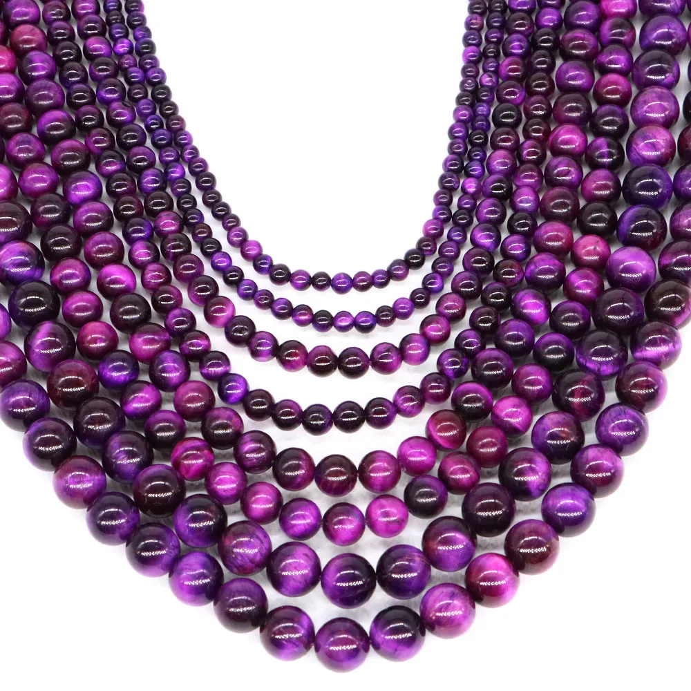4/6/8/10mm Natural Stone Purple Tiger Eye Beads Healing Crystal Round Loose Spacer Gemstone Bead for Jewelry Making DIY Bracelet