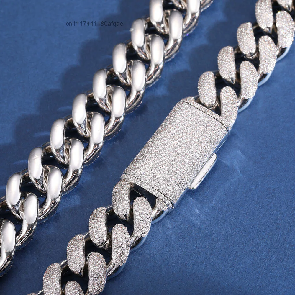 Fashion Rapper Jewelry Rock Men 18mm Genuine S925 Silver 4 Rows Mossanite Diamond Iced Out Bubble Cuban Link Chain Necklace.