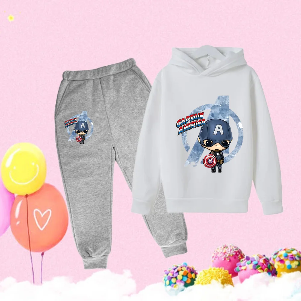 

New Boy Trend Spring Autumn Hoodie + Sweatpants Suit Children Fashion Cartoon Pattern Hooded Sweatshirt Girls Printing Clothing