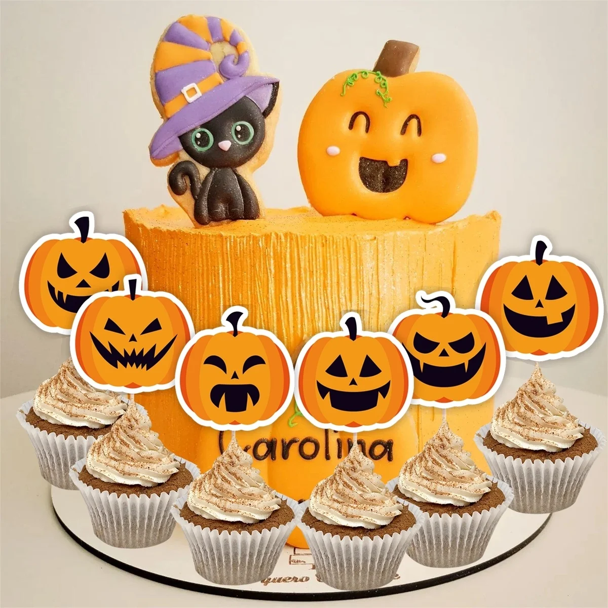 Topper per torte di Halloween da 18 pezzi Topper per Cupcake di zucca in cartone per decorazioni per torte per feste di Halloween dolcetto o