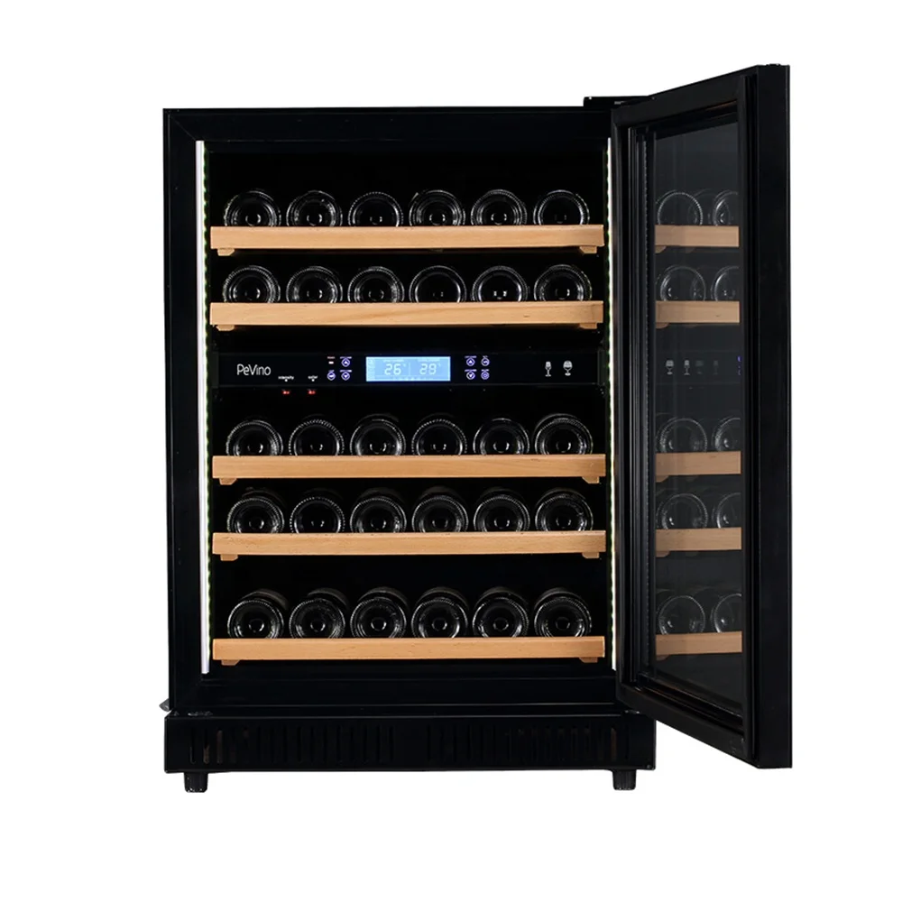 46 Bottle Compressor Dual Zone Black Brown Red Cabinet Wine Fridge Cooler Humidor With Fan Cooling Digital Two Temp Control
