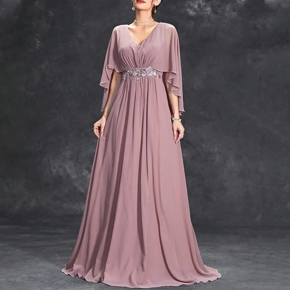 

Customized Elegant Long Mother of the Bride Dresses Chiffon V-Neck Floor-Length A-Line Wedding Guest Party Groom Dress 2025