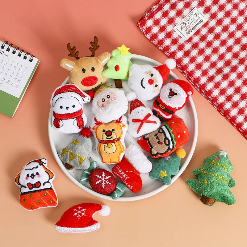 DIY Christmas Charms for Clothing Scarf Cartoon Accessories Stuffed Plush Doll Brooch Keychain Pendant Decoration Handmade New