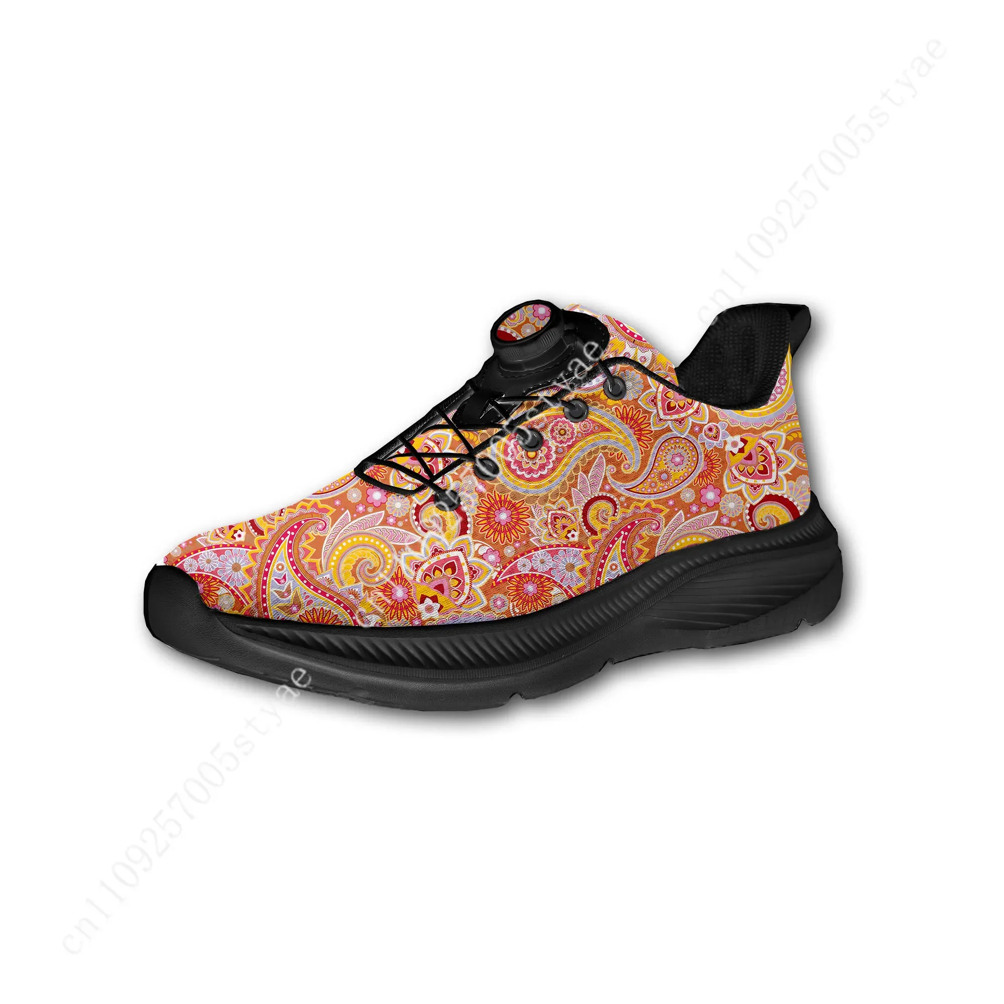 Bohemian Mandala Floral Print Custom Walking Shoes Men Woman Rotating Button Without Laces Design Lightweight Sneakers Unisex view 2