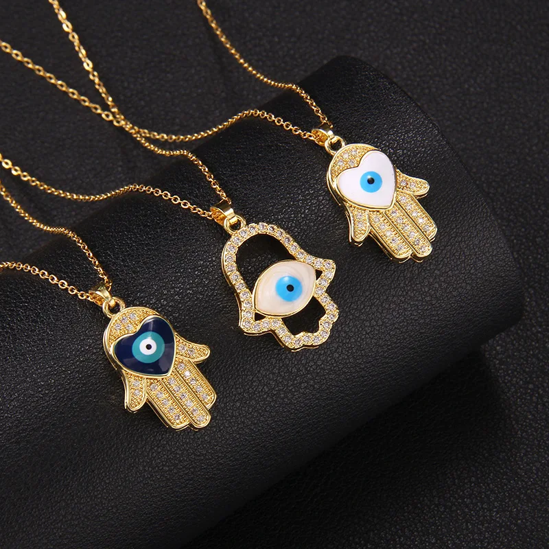 Punk Evil Eye Fatimah Hand Amulet Pendant Necklaces for Women Men Stainless Steel Chain Accessories Jewelry Gifts image 2