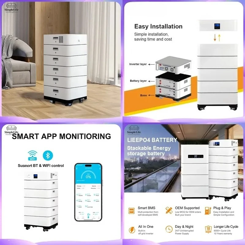 51.2V 200Ah LiFePO4 Battery 15kWh Stacked Solar Energy Storage System Lithium Ion Battery Pack for Home Off Grid Power Wall