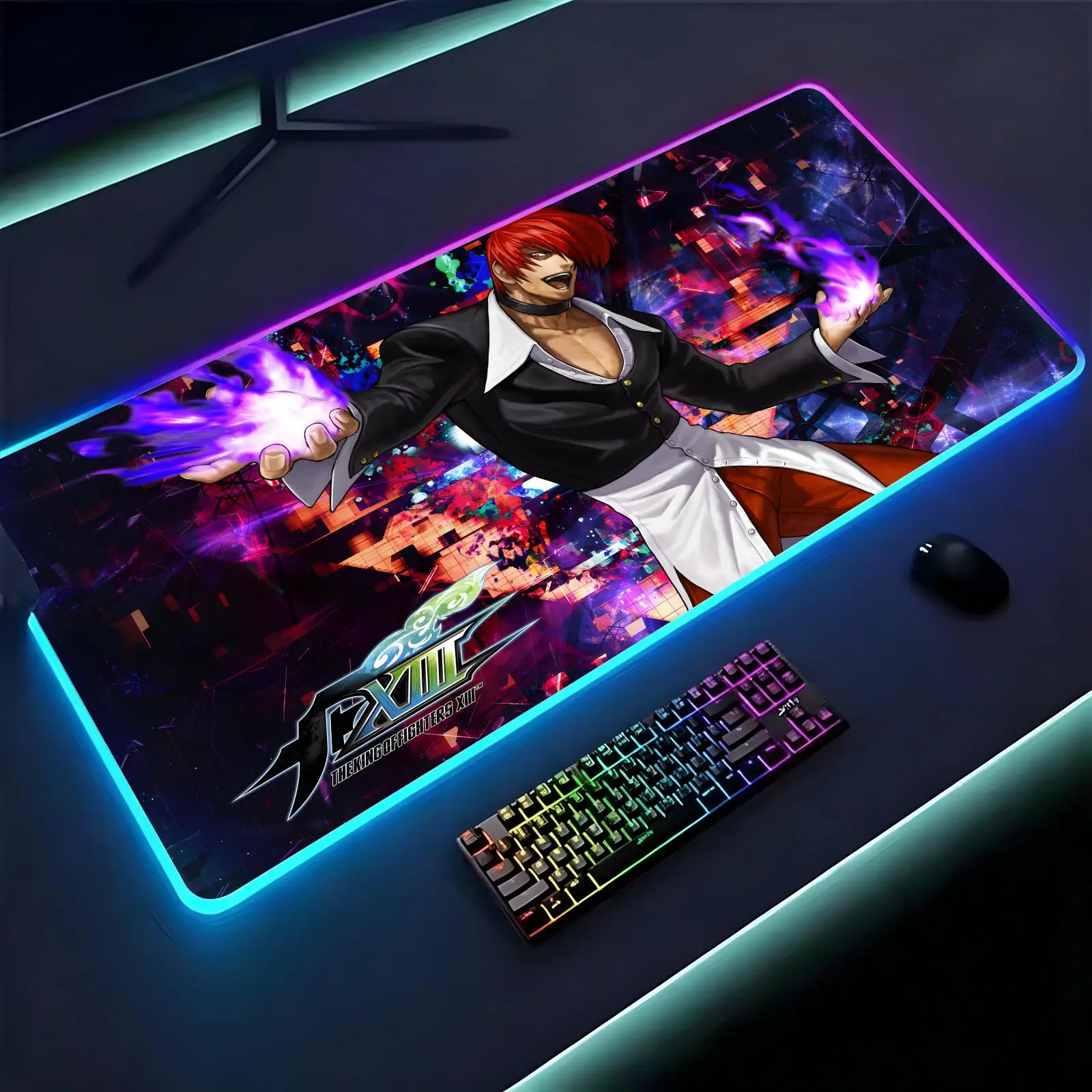 Large RGB backlit esports gaming mouse pad, smooth soft cloth surface, LED luminous extended desk mat The King of Fighters