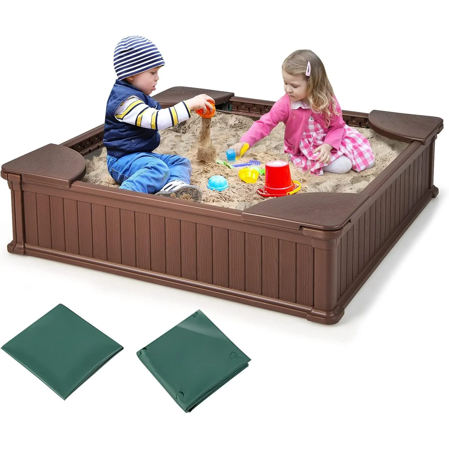 Cabina De Arena Infantil, Caja De Arena 123,5 X 123,5 X 31,5 Cm Con 4 Asientos Integrados, Sandpit Hdpe Cuadrado — -51%, 153.88€ Coupon, from 142.20€ – 51% descuento – €142.20