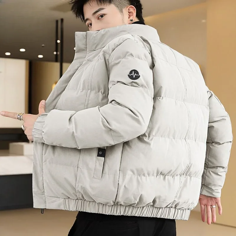 

Утепленное свободное теплое пальто, модное новое мужское пуховое хлопковое пальто, зимняя куртка, повседневная верхняя одежда с воротником-стойкой, однотонные парки