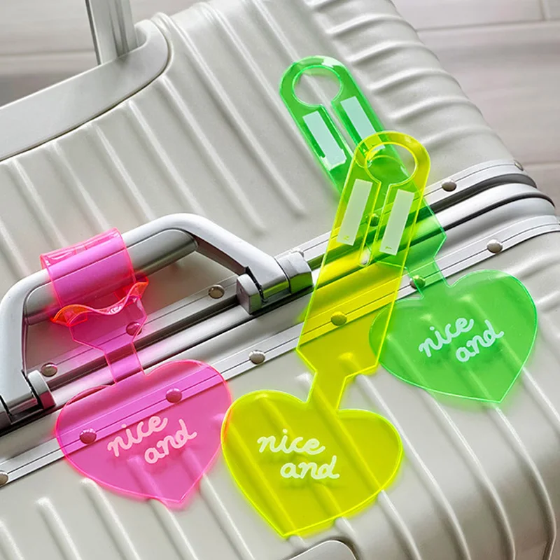 Portable Fluorescent Baggage Tag Portable Anti-lost PVC Suitcase Label Travel Colorful Luggage Tag Name ID Holder Tags  ﻿