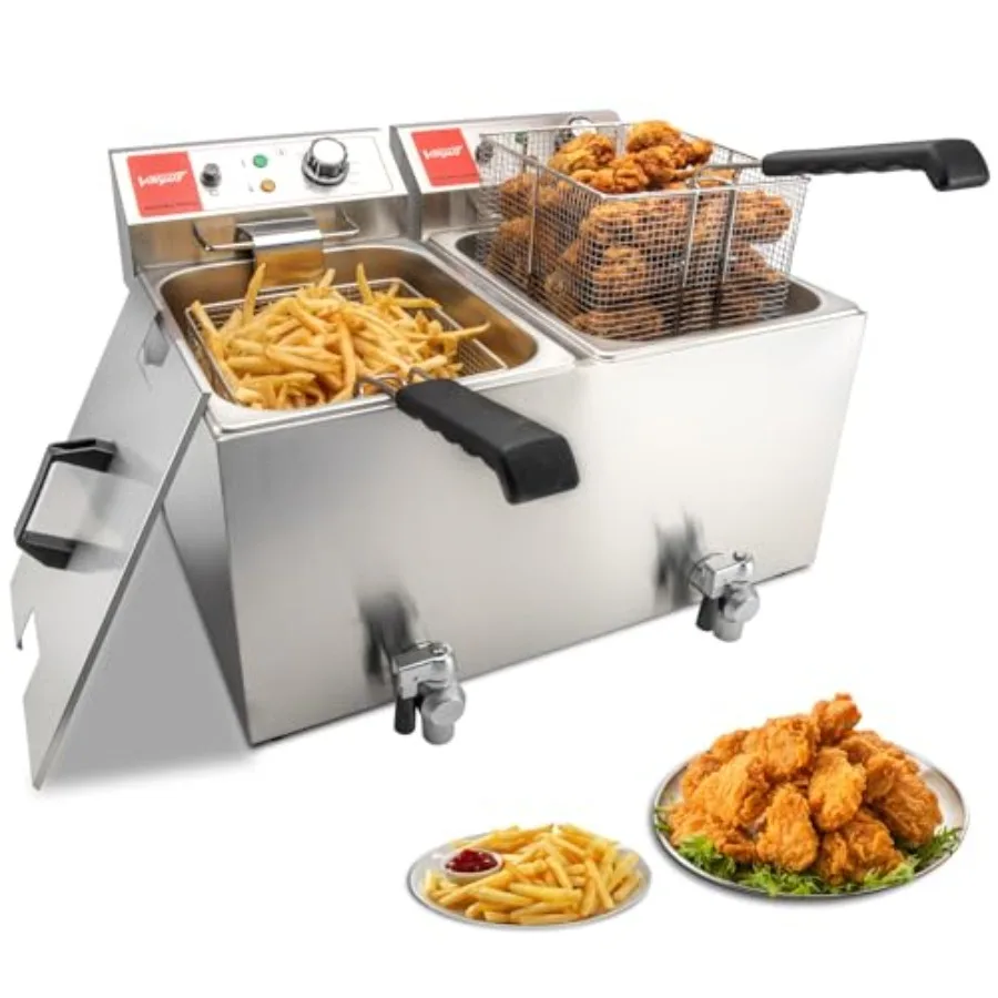 

Коммерческая электрическая фритюрница 1700 Вт, 120 В, 26 л, с двумя баками, из нержавеющей стали, настольная, с корзиной, крышкой и сливным клапаном
