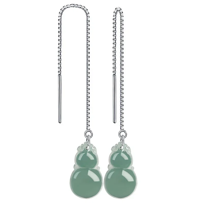 

Burmese Jade Gourd Earrings 925 Silver Jewelry Gifts Women Natural Emerald Amulets Fashion Blue Vintage Designer Gift Charms