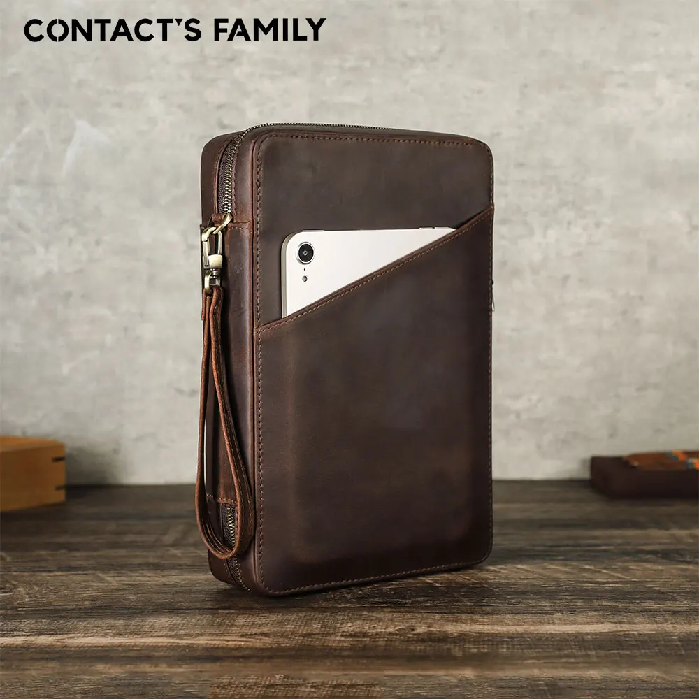 CONTACT'S FAMILY Vintage Genuine Leather Watches Case Travel Portable Watch Holder with Mirror Sunglasses Display Organizer