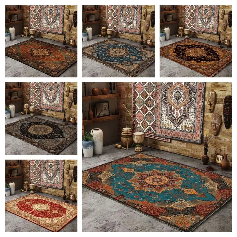 Persian American Retro Carpet Large Area Room Decoration Ethnic Style Home Decor Bedroom Rug Anti Slip and Durable Entrance Mat