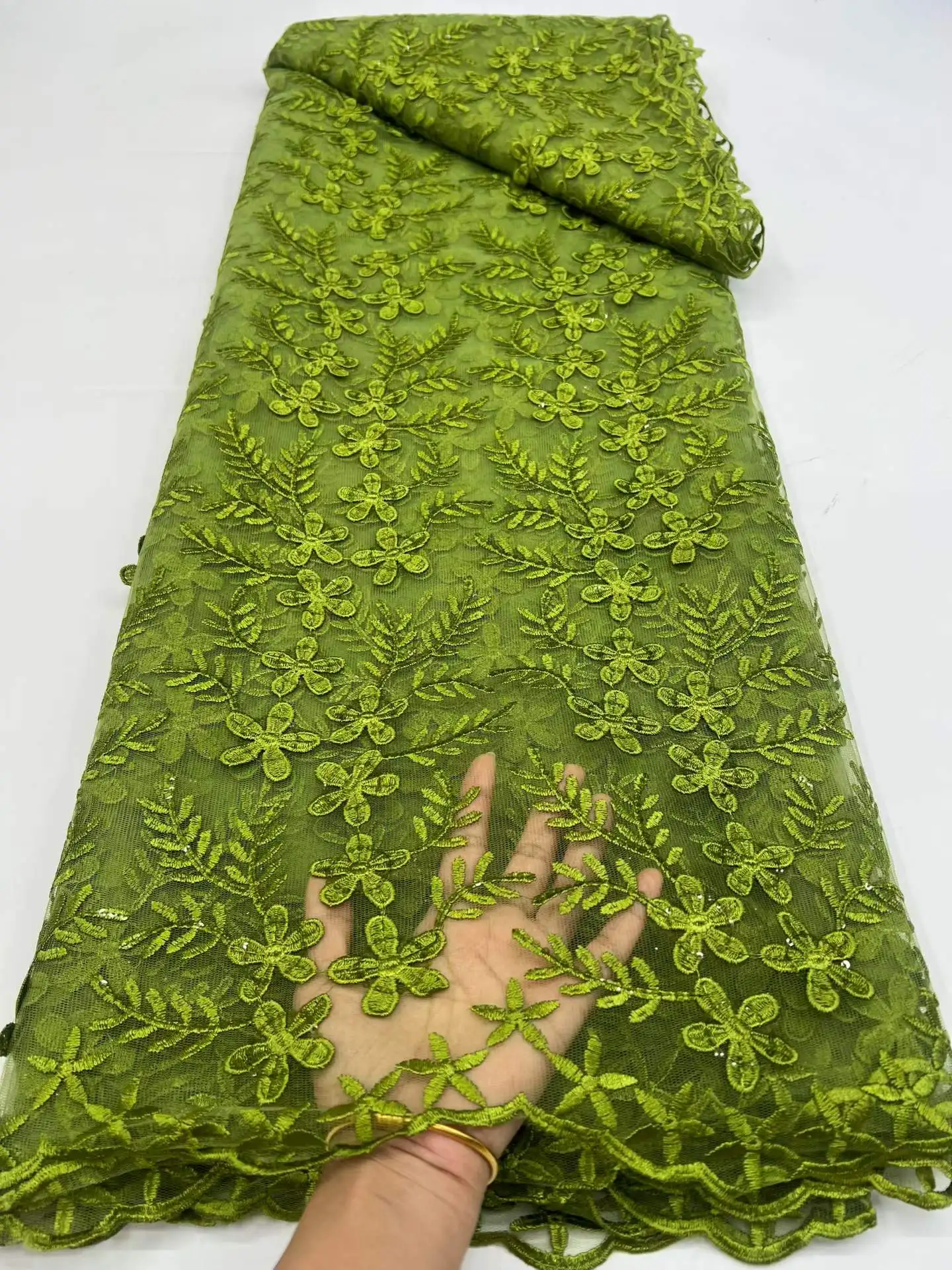 

High Quality African Sequins Lace Fabric 2026 Embroidered Nigerian French Net 5Y for Wedding Dress Sewing