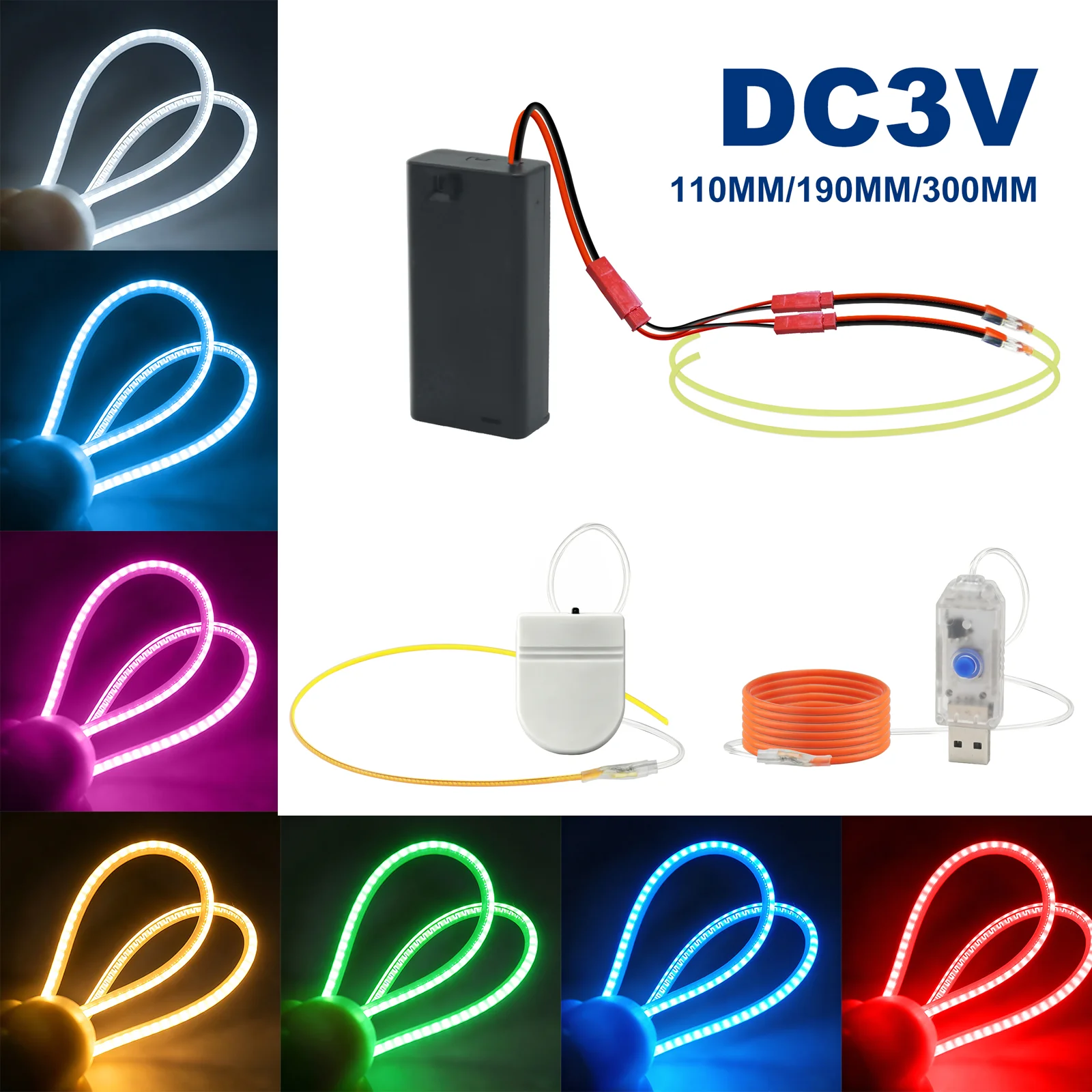 DC 3V Flexible COB LED Filament 110MM 190MM 300MM LED Diode Edison Bulb Lamp Parts White/Yellow/Pink/Ice Blue DIY Decoration 2pc