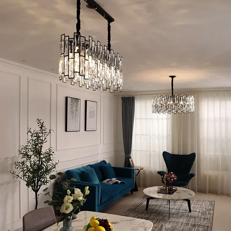 Modern Crystal LED Pendant Light for Dining Room Black Hanging Lamp Kid Bedroom Lustres Ceiling Chandelier Suspension Luminaire