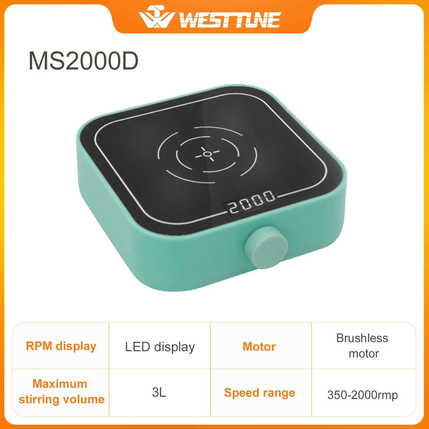 WEST TUNE Westtune Lab-Magnetrührer – elektrische Digitalanzeige, 3000 U/min, 3 l Fassungsvermögen, tragbarer Laborrührer mit bürstenlosem Motor, 12 V 7