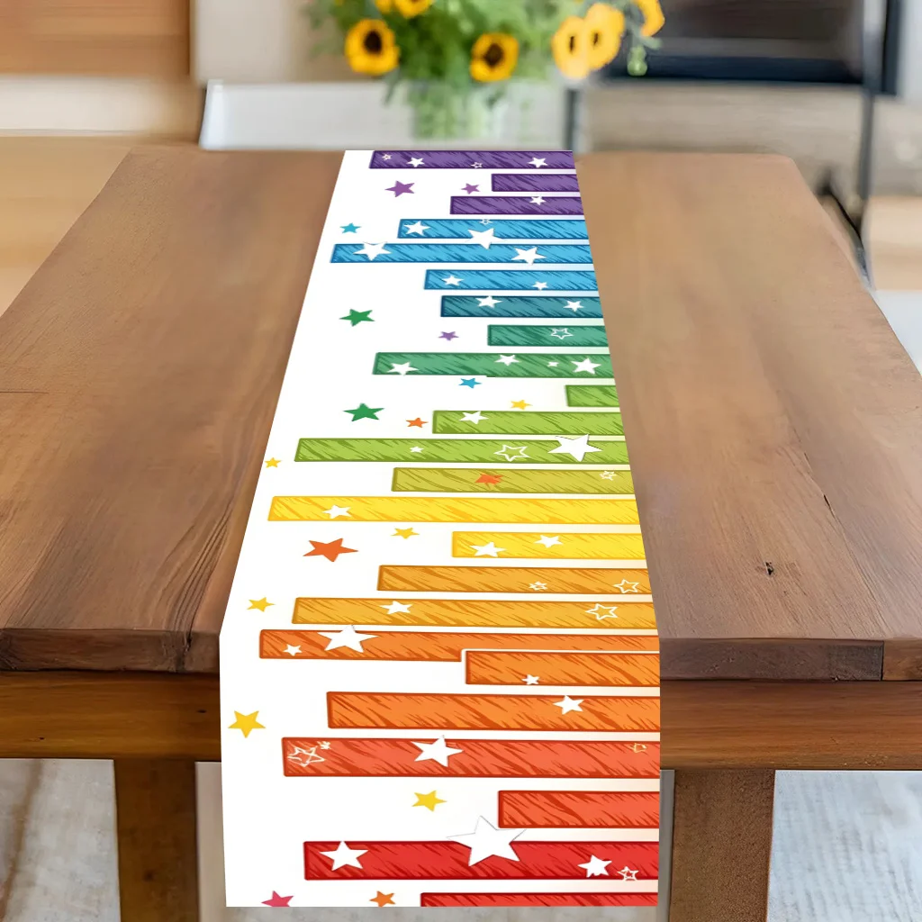 1 Piece of Rainbow-Colored Striped Table Runner, Suitable for Farmhouse, Indoor, Kitchen, Celebrations, Table Decoration, Restaurant, and Banquet Decoration Supplies