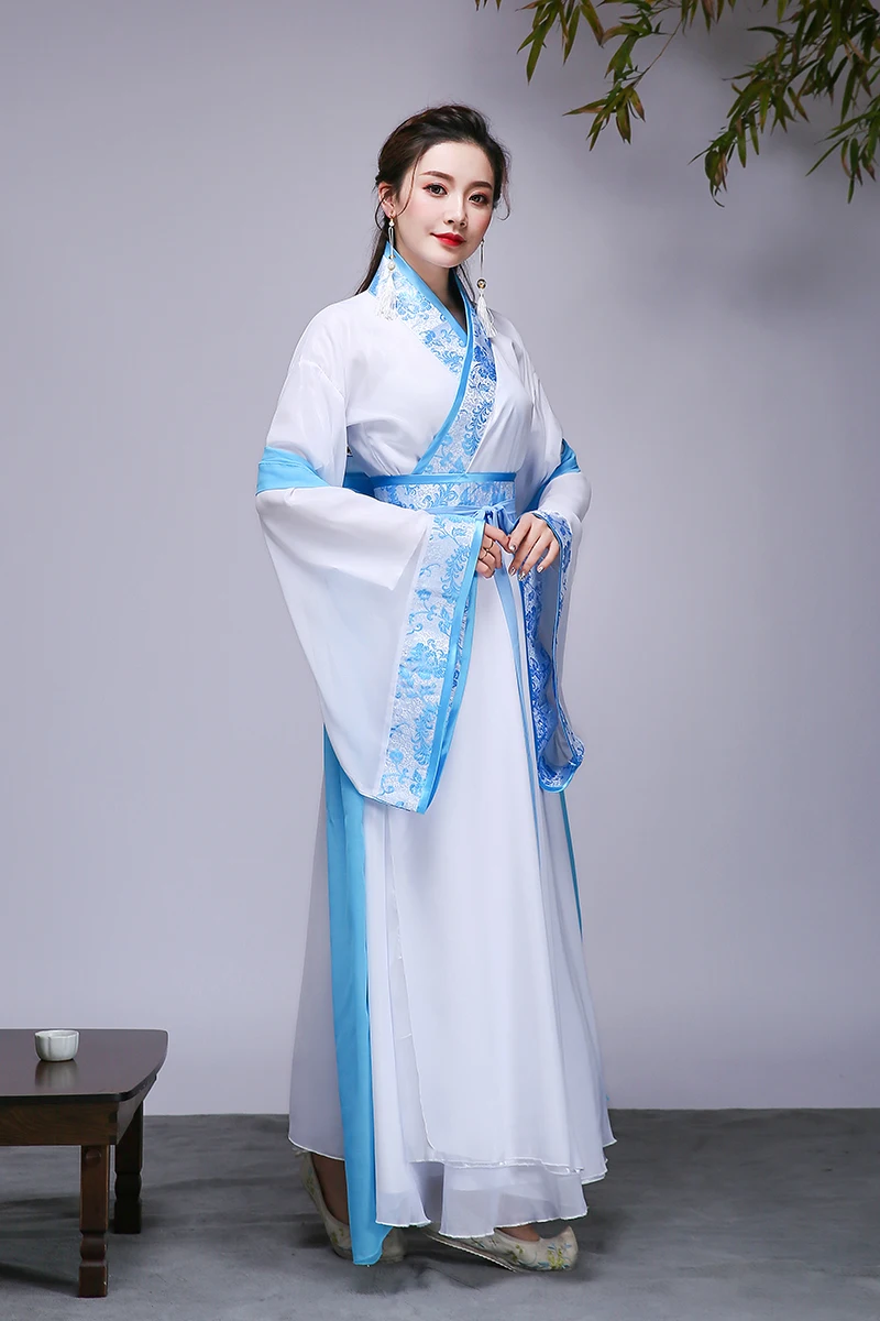 Ancienne déguisement fée élégante à manches larges costume de scène guzheng costumes de danse antique Hanfu féminin ru jupe robe de printemps رقص