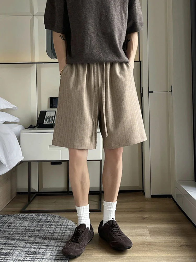 

American Retro Men's Striped Shorts Summer Casual Fashion Loose Vacation Style Drawstring Gentleman Straight Leg Shorts