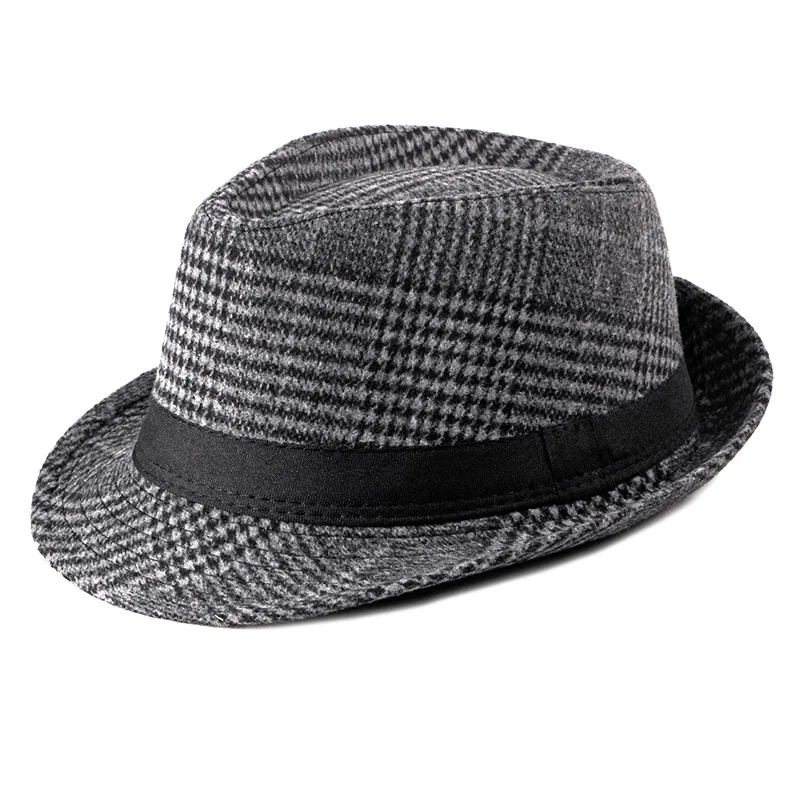 

Autumn and winter new woolen men's top British retro fashion plaid jazz gentleman's hat