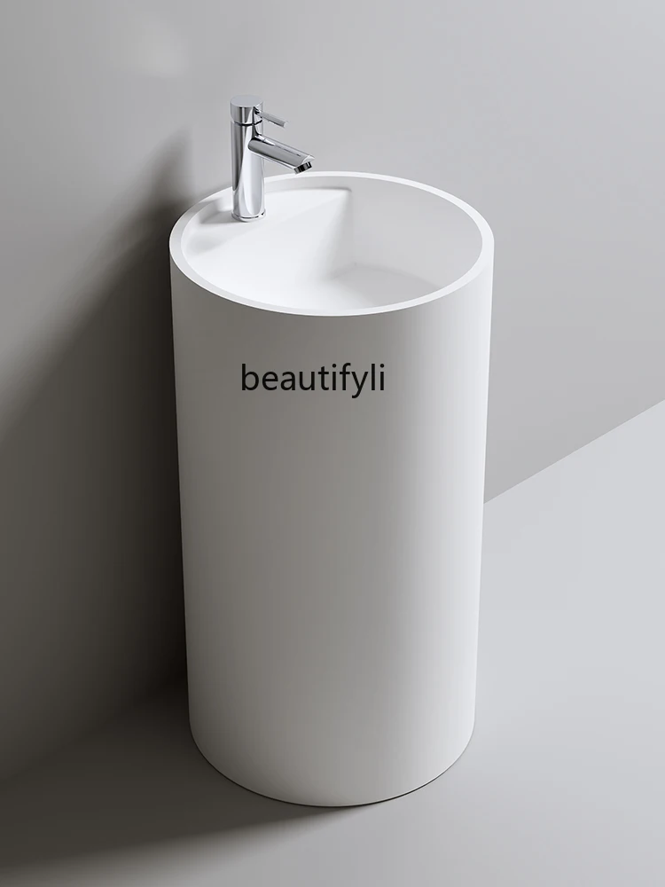 

Artificial Stone round Column Basin Simple Matte Senior Hotel Pedestal Basin Bathroom Wash Basin