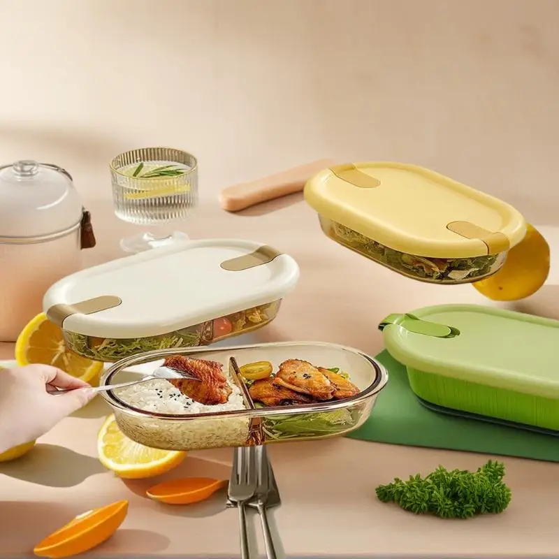 

Microwave Glass Lunch Box For Office Workers Separated Heat-resistant Lunch Box Bowl Sealed And Kept Fresh With Lid