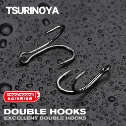 TSURINOYA 20pcs/40pcs Double Hooks Frog Hooks Sea Lure Sharp Fishing Hook 4#/5#/#8 High Carbon Steel Bait Lure Hooks