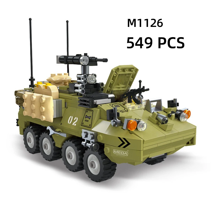 DIY WW2 German Military M1126 Armored Model Transport Soldiers Transport Armored Vehicle Model Building Blocks Self-assembly Set